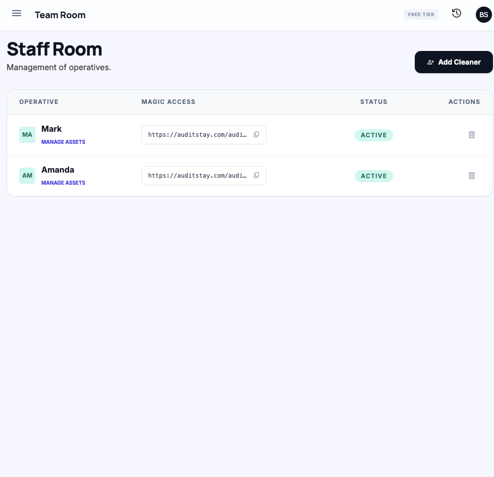 AuditStay cleaner magic links and assigned cleaner view